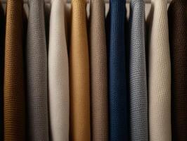 Soft textiles in various colors hanging on a rack in a cozy setting photo
