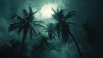 Hurricane approaching tropical coast under a moody night sky photo