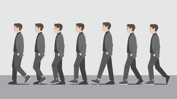 a sequence motion series of man walking in an animated line. vector