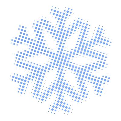 Halftone dotted Snowflake icon. Snow vintage stipple element. Fading gradient Christmas or New Year Holiday symbol. Blue noise grainy texture freeze sign.