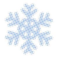 Blue dotted halftone snowflakes isolated on transparent background. vector