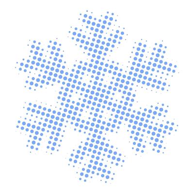 Blue dotted halftone snowflakes isolated on transparent background.