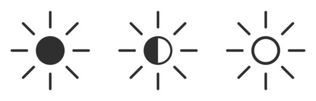 Brightness and contrast level adjustment icon silhouette set. Screen brightness icon for UI UX website, mobile app. Brightness control graduation vector