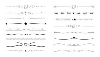 Swirl line divider, doodle decorative fancy ornament border, simple hand drawn frame. Retro curve set flourish thin decorations. vector