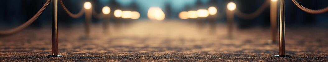 Elegant pathway lined with golden stanchions and soft lighting at dusk photo