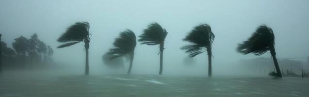 Strong winds and heavy rain from a hurricane impact coastal area photo