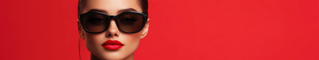 Portrait of a woman with bold red lips and stylish sunglasses photo