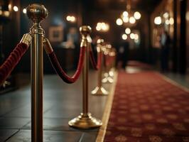 Elegant queue design with red ropes and golden stanchions at event venue photo