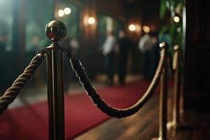 Elegant red carpet entrance with velvet ropes at an upscale event photo