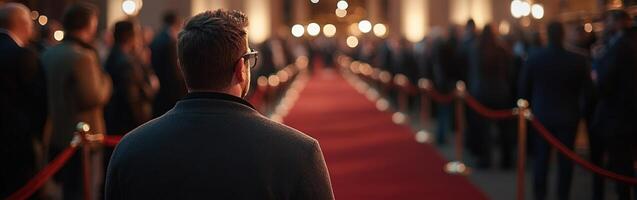 Elegant evening event with guests lining the red carpet photo