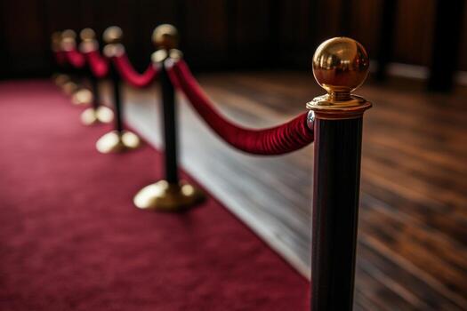 Red rope barrier stands in an elegant indoor setting photo