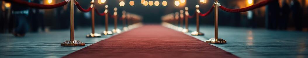 Red carpet leads to illuminated entrance at glamorous event venue photo