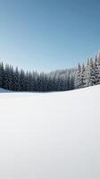 Serene winter landscape with snow-covered trees and clear sky photo