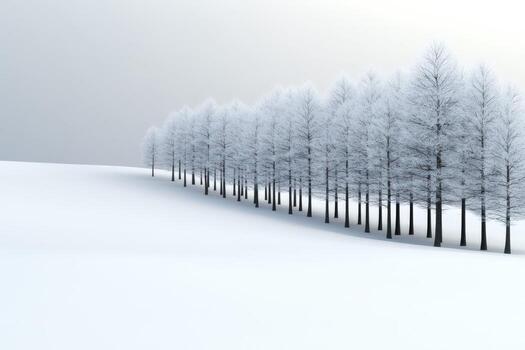 Winter landscape featuring a row of frosted trees on a snowy hill photo