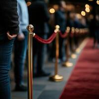 People lined up at a red carpet event waiting for entry photo