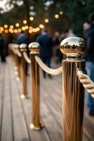 Elegant rope barrier guiding guests at an outdoor event venue photo