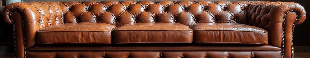 Elegant brown leather chesterfield sofa in a modern interior setting photo