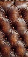 Detailed close-up of vintage leather upholstery with button tufting photo