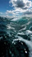 Waves crashing against the shore on a bright sunny day photo