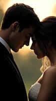 Couple sharing an intimate moment during golden hour outdoors photo