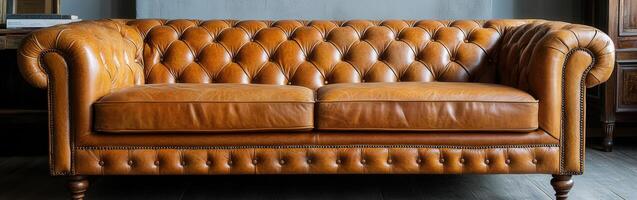 Classic leather chesterfield sofa in stylish interior setting photo