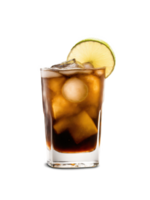 Cuba Libre with rum, cola, and lime, rich brown and green tones, isolated on transparent background, dynamic png