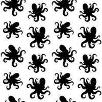 Seamless pattern of sketch octopus silhouette vector