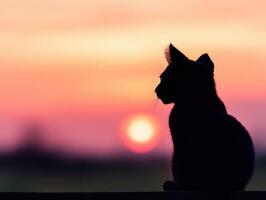 gato silueta en contra puesta de sol cielo con vibrante colores foto
