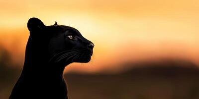 Majestic black panther gazing at sunset in the wilderness photo