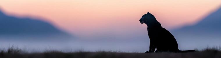 Majestic black panther silhouette against a colorful sunset backdrop photo