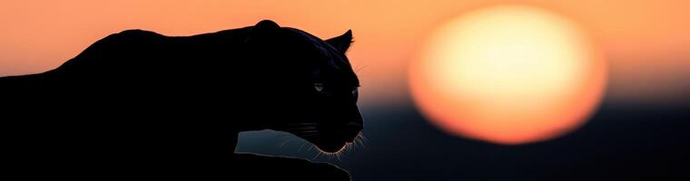 Silhouette of a black panther against a vibrant sunset background photo