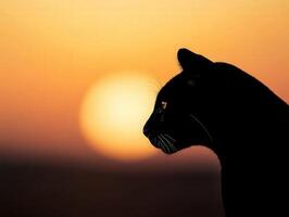Black cat silhouette against a vibrant sunset in nature photo