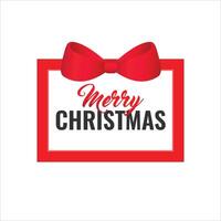 merry christmas card with red bow and text vector