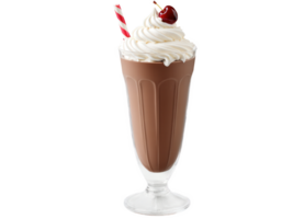 Chocolate Milkshake A thick, creamy milkshake made with rich chocolate ice cream and milk, blended to a smooth consistency. Topped png