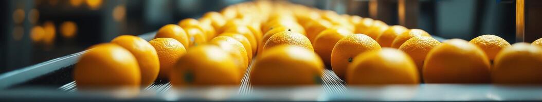 Fresh oranges sorted on conveyor belt in warehouse during daytime photo