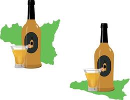 Two bottles of liquor and a glass with a drink vector