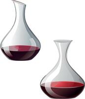 Two wine decanters containing red wine on white background vector