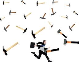 A man running away from a group of hammers vector