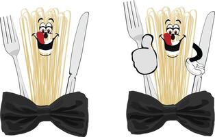 Spaghetti with bow tie and fork and knife vector