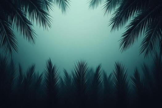 Hurricane winds sway palm trees under a darkened sky at dusk photo