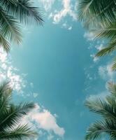 Hurricane approach over tropical palms on a clear sky morning photo