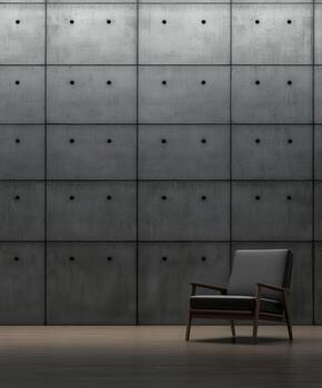 moderno minimalista diseño pulcro silla en contra hormigón pared foto