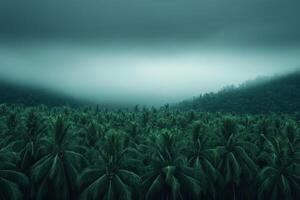 Hurricane approaching coastal palm trees under dark, cloudy skies photo