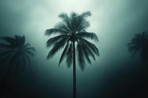 Hurricane winds sweep through a palm tree landscape at dusk photo
