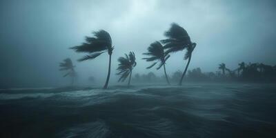 Strong winds and heavy rains as hurricane impacts coastal region at dusk photo