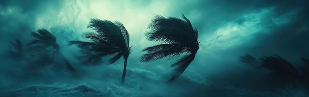 Strong winds and dark skies during a hurricane near coastal areas photo
