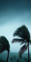 Hurricane winds batter coastal palm trees photo