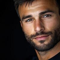 Portrait of a man with a thoughtful expression and dark background photo