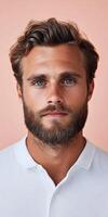 Classic portrait of a man with a beard against a pastel background photo