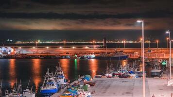 Nighttime View of Tarifa Harbor with Atlantic Ocean and Morocco Lights video